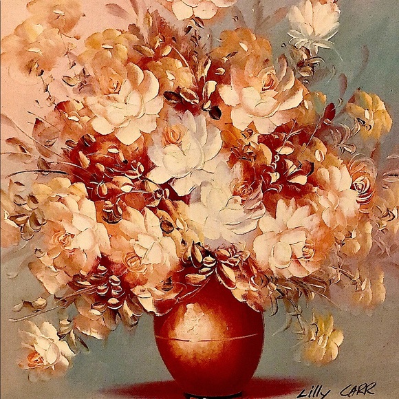 COPY - Vintage Still Life Floral Bouquet Framed Lilly Carr Original Painting - Picture 1 of 12